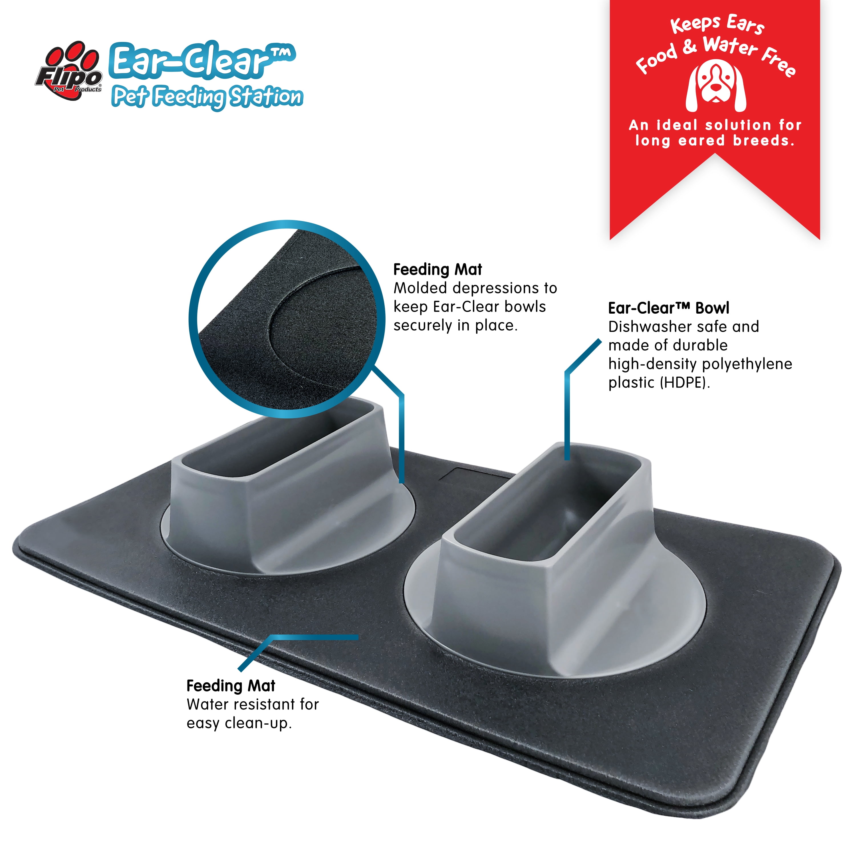 Gray Elevated Dog Feeding Station with Black Mat