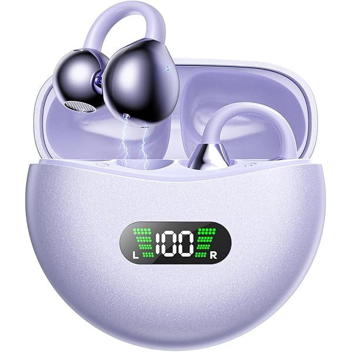 Ear Clip Earbuds Mini Open Ear Headphones Bone Conduction Earphones， True Wireless Bluetooth Headphones for Sport Workout Driving Walking Running Compatible with iPhone Android (Purple)
