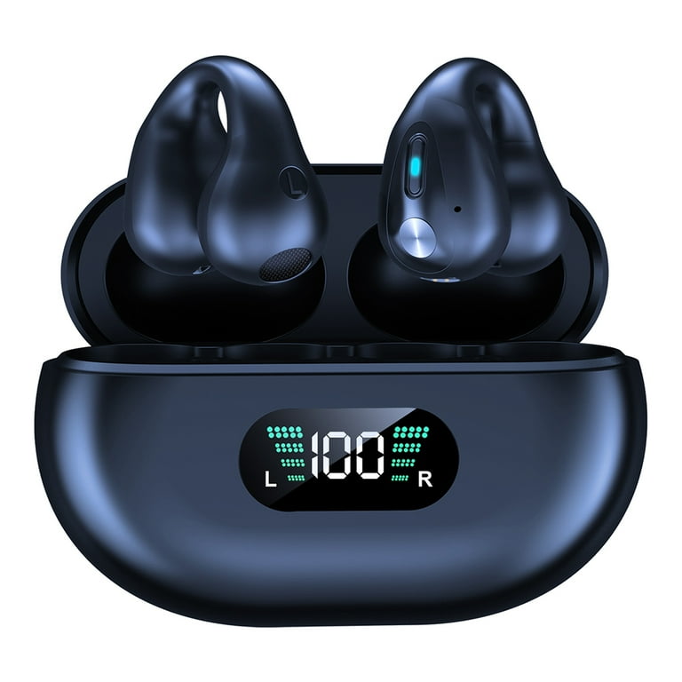 Ear Clip Headphones Wireless Bluetooth 5.3 Waterproof Open Ear Earbuds for Cycling Noise Canceling Sports Black