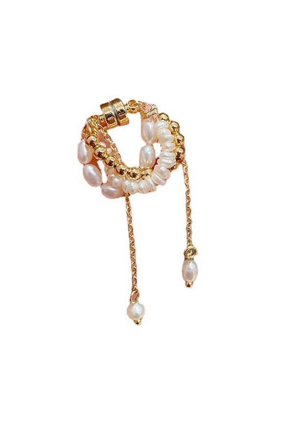 Ear Clip No Piercing Need White Pearl Delicate Elegant Simple Ear Cuff with Chain