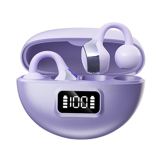 Ear Clip Open-Ear Bluetooth Earphones 5.4 Low Latency Dual Mic Noise Cancelling High Battery Clip-On Wireless Sport Headphones(Purple)