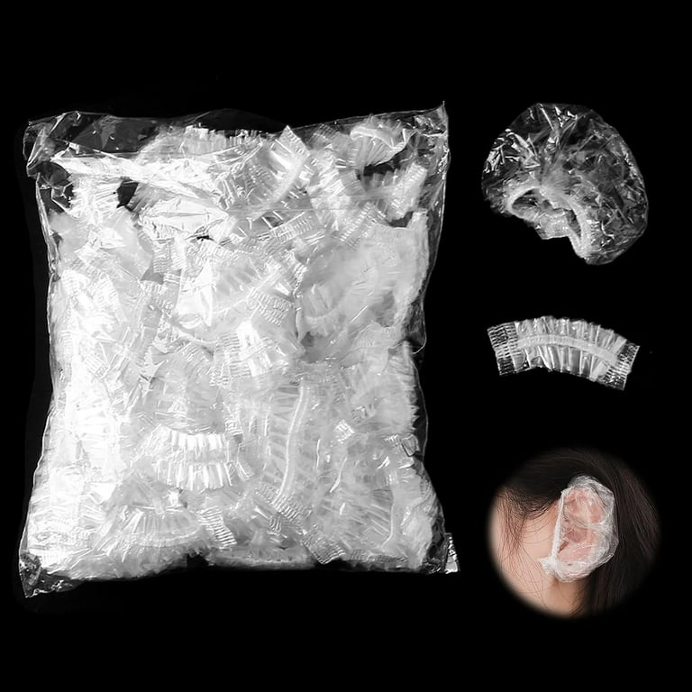 Ear Covers for Shower 150 Pcs Disposable Shower Caps Transparent Shower Cap Disposable Elastic Waterproof Disposable Plastic Wrap Cover Ear