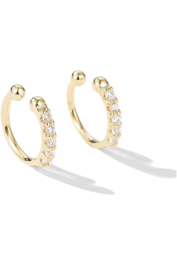 Ear Cuff Clip On Fake CZ Earrings Small Hoop Huggies Sterling Silver Cubic Zirconia No Piercing Cartilage Earring for Women Hypoallergenic Huggie Hoops 10mm Gifts BFF