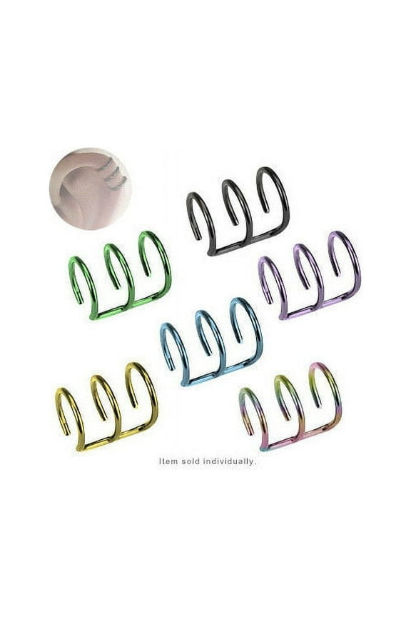 Ear Cuff Clip on Faux No Piercing Wrap Earring Cartilage Anodized 3 Hoop Design