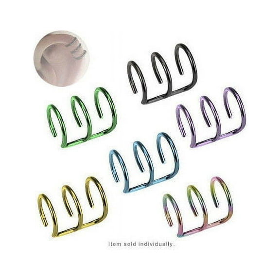 Ear Cuff Clip on Faux No Piercing Wrap Earring Cartilage Anodized 3 Hoop Design