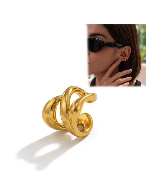 Ear Cuff Earring for Cartilage Tragus, Gold, 3cm, Metal, No Piercing Needed Wrap On Ear Jewelry
