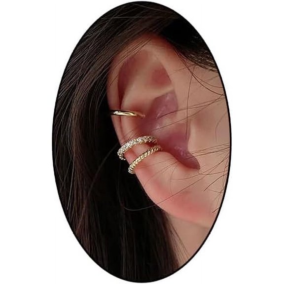 Ear Cuff Earrings for Women Non Piercing Earring Cuff,Cubic Zirconia Trendy Ear Cuffs Earrings Hypoallergenic Gold Rhinestone Ear Clip Earrings for Women