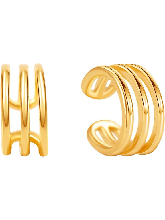 Ear Cuff Earrings for Women Non Piering 14k Gold Filled, Dainty Snake Flower Curb-Chain Chunky-Hoop Triple-Band-Conch Cuff Earrings Everyday Trendy Jewelry Boho Beach