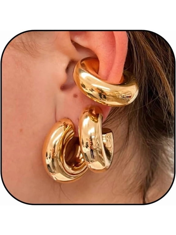 Ear Cuff Earrings for Women Chunky Gold Ear Cuff Silver Clip On Earrings Cartilage Earrings Huggie Hoop Earrings Wrap Ear Cuffs Non Pierced Jewelry