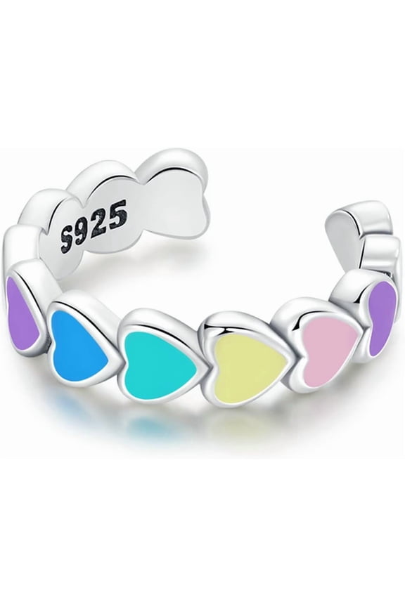 Ear Cuff Rainbow Heart Cartilage Non Piercing Clip On Earring for Women 925 Sterling Silver Enamel Love Hearts Open Huggie Hoops Lesbian Pride Day Wrap Earrings Dainty Jewelry Gifts Birthday