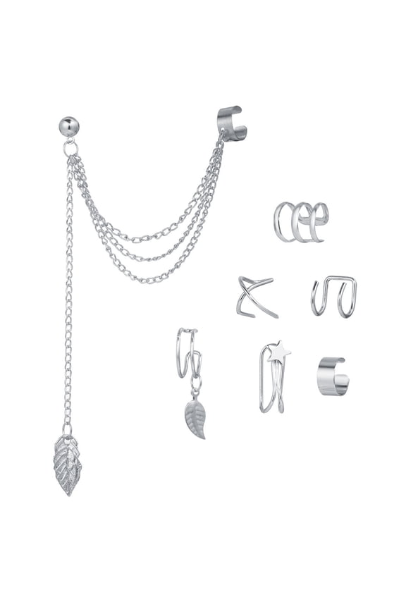Ear Cuff Set 7 Piece Alloy Double Cartilage U-Shape Non-Pierced Adjustable Fashion Leaf Star Chain Women’s Individual Ear Clip Accessory Stylish Jewelry Party Gift for All Occasions