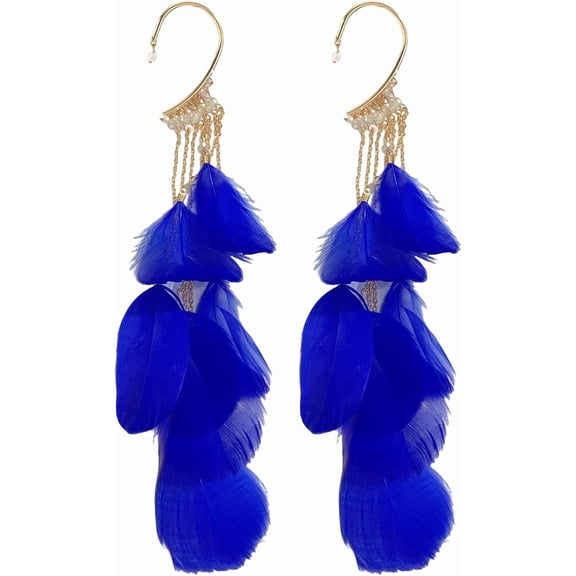 Ear Cuffs Long Feather Lady Earrings Daily Wear Gift Blue[e809]