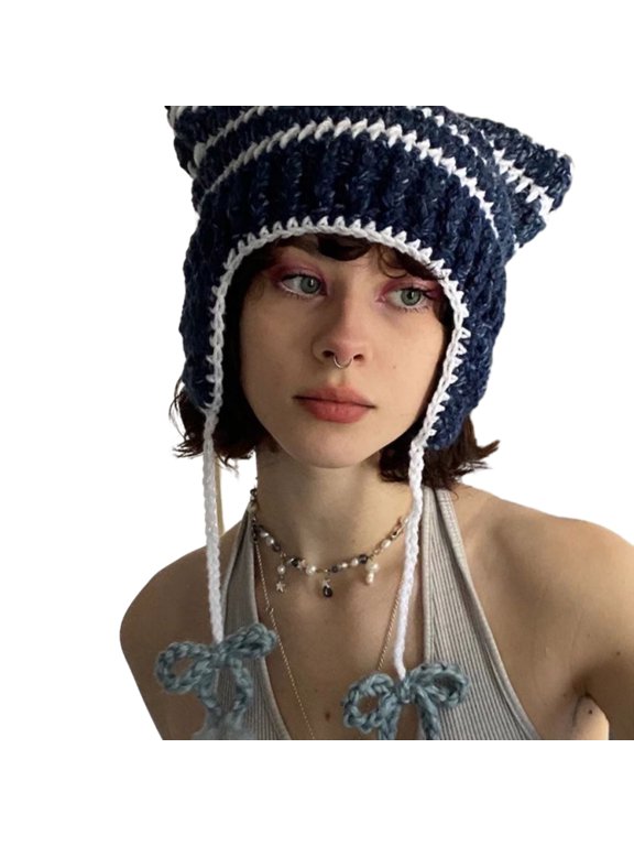 Ear Devil Hat Women Autumn And Winter Knitted Colorful Winter Knitted Hats Cool Photo Prop Y2K-GIRL
