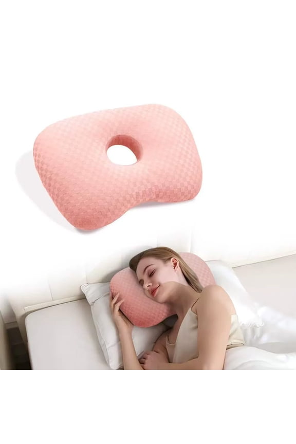 Ear Donut Pillow for Side Sleepers - Ear Piercing Pillow with Adjustable Filling, Washable Cover - Ear Pain Relief Pillow 17.3x12.6x1.97in - White, Gray, Black, Pink