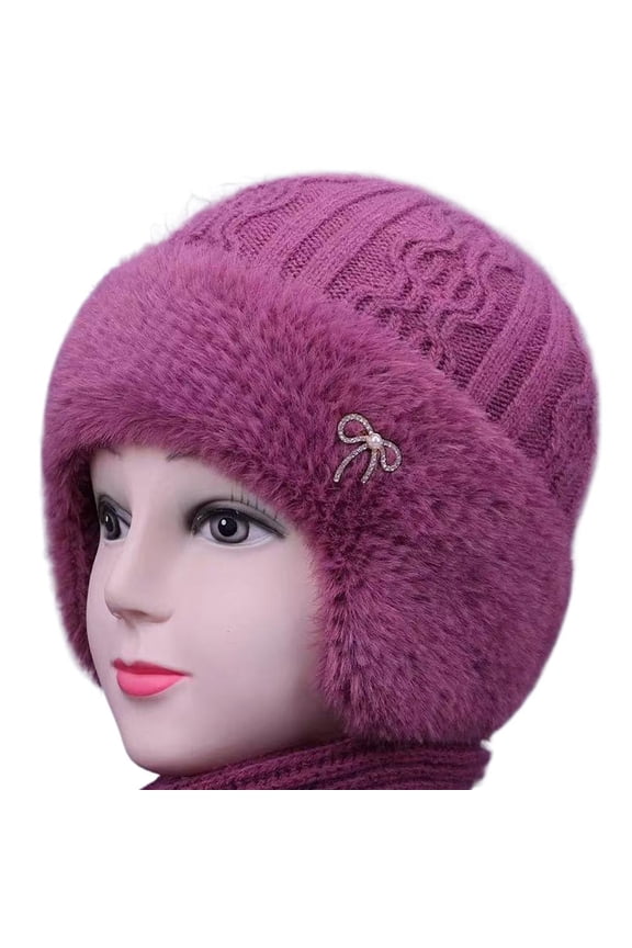 Ear-Flap Knitted Hat for Middle-Aged & Elderly Women, Fleece-Lined Warm Woolen Hat for Cold Weather