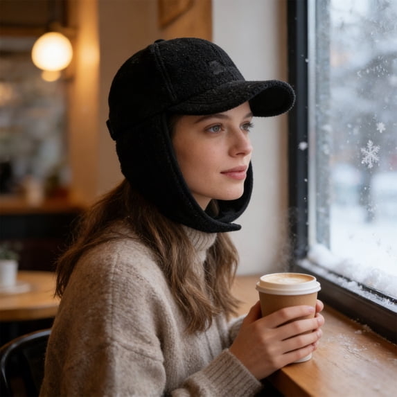 Ear Flaps Hat Winter Baseball Cap Winter Baseball Cap with Ear Flaps, Thermal Insulated Design for Cold Protection, Black Color, Unisex Adult Hat for Daily Winter Activities