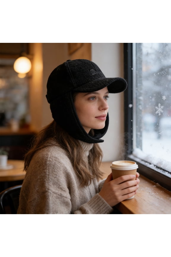Ear Flaps Hat Winter Baseball Cap Winter Baseball Cap with Ear Flaps, Thermal Insulated Design for Cold Protection, Black Color, Unisex Adult Hat for Daily Winter Activities