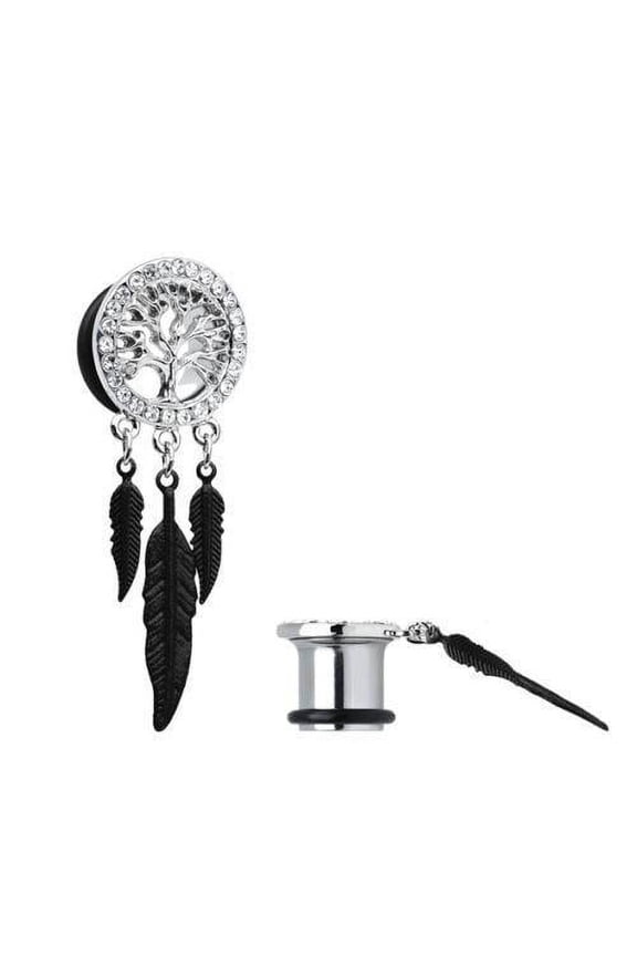 Ear Gauges Dangling Tree Of Life Ear Plugs With CZ Gems Pair