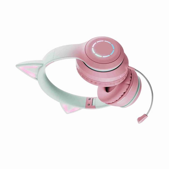 Ear Glowing Cat Ear Headphones Foldable Over Ear Gaming Headset With Colorful Lights Wireless Earphone With Detachable Microphone 3.5mm Wired Music Headphone Foldable Adjustable
