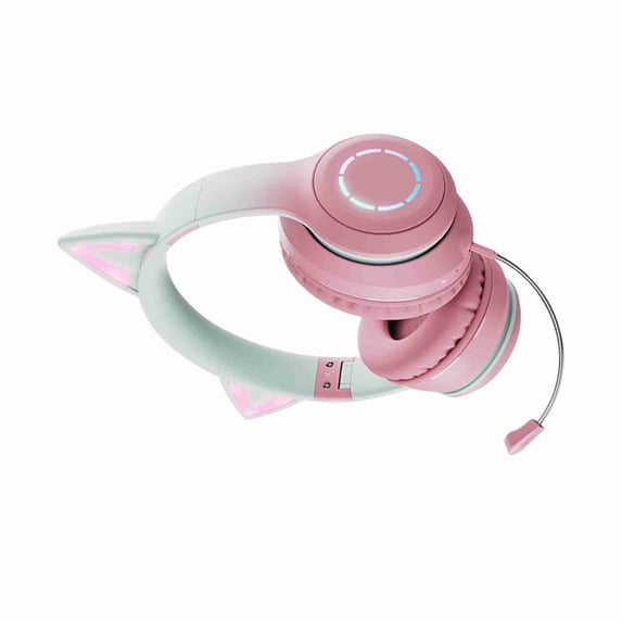 Ear Glowing Cat Ear Headphones Foldable Over Ear Gaming Headset With Colorful Lights Wireless Earphone With Detachable Microphone 3.5mm Wired Music Headphone Foldable Adjustable