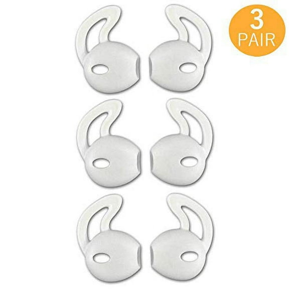 Ear Hook Covers for Earbud Headphones, Noise Isolation Anti-Slip Silicone Earbuds/Ear Plug Tips 3 Pair Cover Tips Accessories Compatible Headset MNHF2AM/A (White 6PCS)