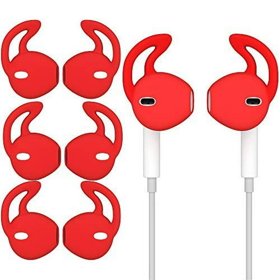 Ear Hook Tips Anti-Slip Covers Soft Silicone Replacement Earbuds Sport Accessories (Red) 4 Pairs