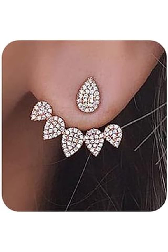 Ear Jacket Earrings Rhinestone Teardrop Stud Earrings Front Back Dangle Earrings for Women Ear Jacket Cuff EarringsSilver[e0866]