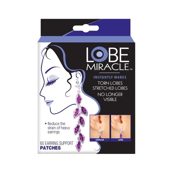 Lobe Miracle Earring Support Patches Instantly Makes Torn, Stretched Lobes No Longer Visible, Box of 60