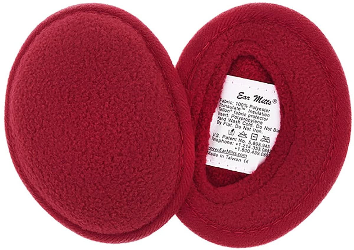 Ear Mitts Bandless Ear Muffs For Men & Women, Red Fleece Ear Warmers