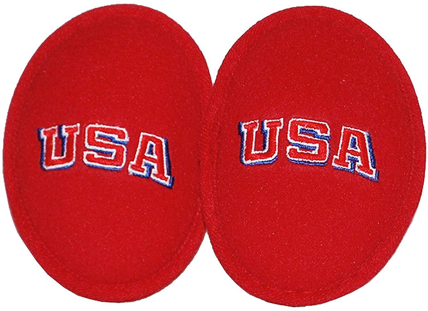 Ear Mitts Bandless Ear Muffs, Red Fleece Ear Warmers W/ USA Embroidery