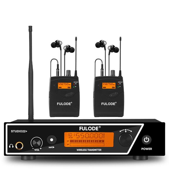 in Ear Monitor System, UHF Wireless Mono IEM with Metal Rackmount Transmitter, 2 Bodypack Receivers & in-Ear Monitoring Headphones, 100 Frequencies, 262ft Range for Musicians, Singers, Stage