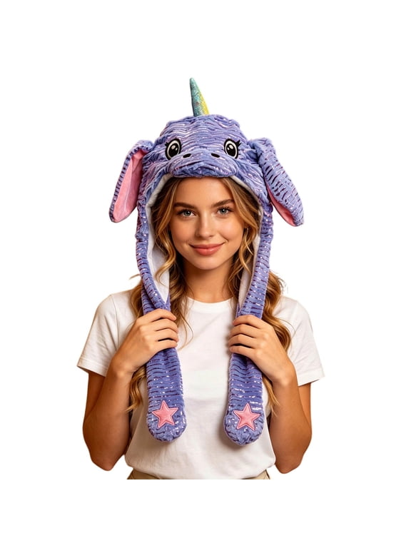 Ear Moving Animal Hat Plush Ears Jumping Pop Up Silly Hat Halloween Dress Up Accessories (Blue)