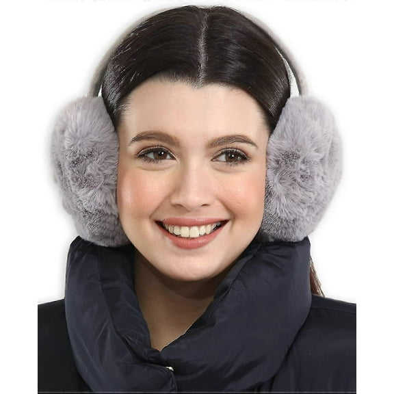 Ear Muffs For Women - Winter Ear Warmers - Soft Warm Cable Knit Furry Fleece Earmuffs - Ear Covers For Cold Weather-gray
