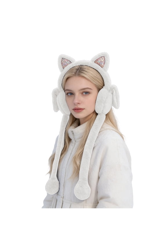 Ear Muffs for Winter Women, Fashionable Cute Warm Ear Muffs Winter Earmuffs With Moving Cat Ears Cozy Warm Ear For Cold Windy Weather