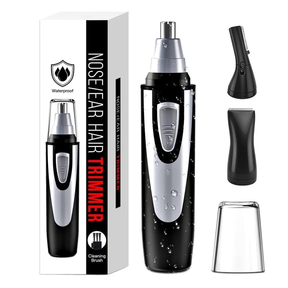 Ear and Nose Hair Trimmer Clipper - Professional Painless Eyebrow & Facial Hair Trimmer for Men Women, Battery-Operated Trimmer with IPX7 Waterproof, Dual Edge Blades for Easy Cleansing Black