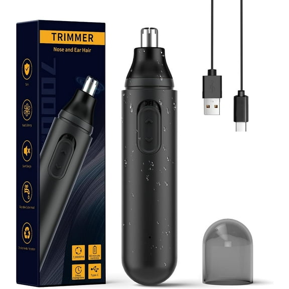 Ear and Nose Hair Trimmer for Men Women,Painless USB Rechargeable Nose Hair Trimmer Clipper,IPX5 Waterproof Dual Edge Blades Nasal Trimmer Nose Clippers for Easy Cleansing (Black)