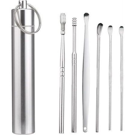 Ear Picking Tool 6pcs Set Stainless Steel Ear Pickers Remover Curette Ear Pick Cleaner Spoon Cleaning Tools Spiral Earpick
