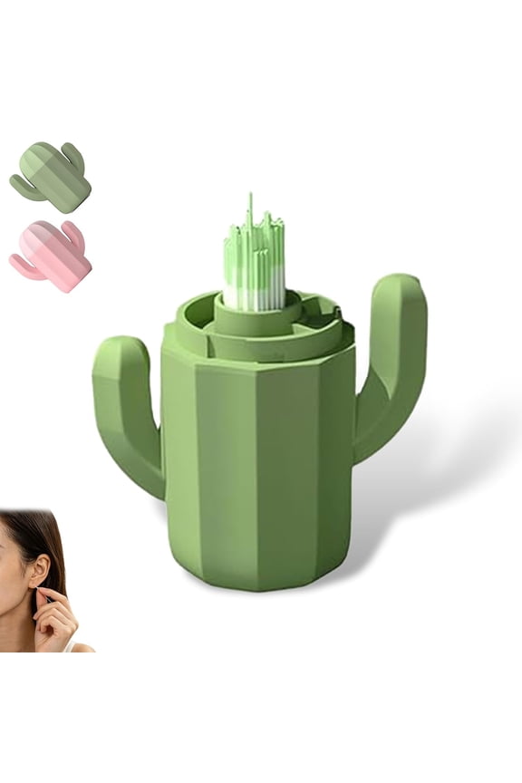 Ear Piercing Cleaner Floss with Cactus-Shaped Storage Case, Disposable Ear Piercing Cleaning String, Portable Ear Piercing Cleaning Kit for Daily Earring Care (180pc,Green)