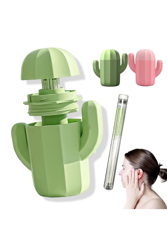 Ear Piercing Cleaner Floss with Cactus Storage Case, Disposable Ear Hole Cleaner String for Earring Care, Gentle Piercing Aftercare Cleaning Kit for Women Men, Portable Travel Hygiene Tool