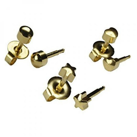 Ear Piercing Earrings 3 Pairs Of 4mm Gold Shapes 16ga Studex Studs Hypoallergenic
