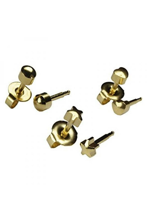 Ear Piercing Earrings 3 Pairs Of 4mm Gold Shapes 16ga Studex Studs Hypoallergenic