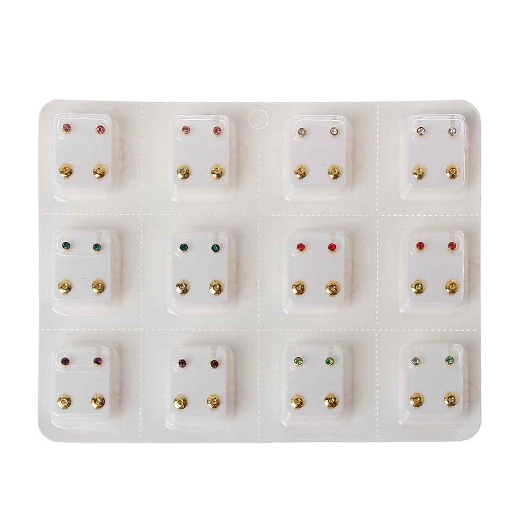 Ear Piercing Earrings Silver Stainless Mini 3/5mm Clear CZ Studs