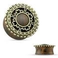 thumbnail image 1 of Ear Piercing Gauges -Antique Gold Plated Tribal Shield Top Organic Wood - 6G -1", 1 of 6