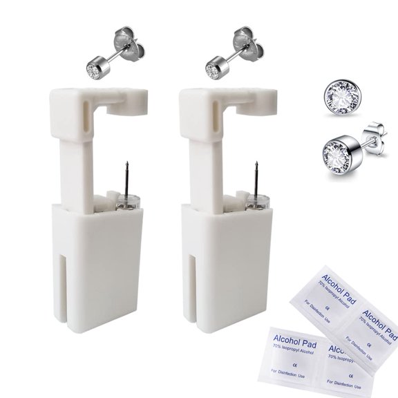 Ear Piercing Kit, 2 Pack Self Ear Piercing Gun Disposable Safety Ear Piercing Gun Kit with 3mm Studs Hypoallergenic Piercing Gun Kit