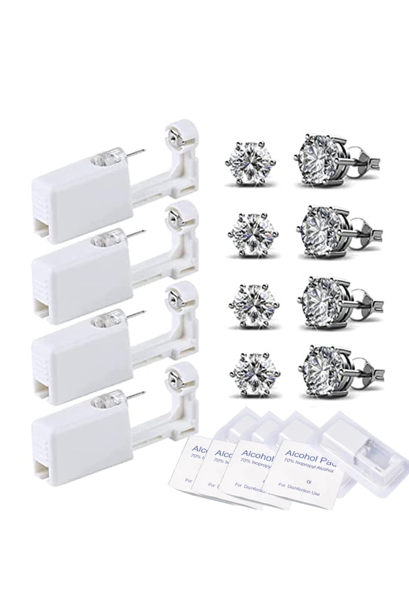 Ear Piercing Kit  4 Packs Self Ear Piercing Gun, Disposable Ear Pearcings Kit with 5mm Silver Earring Studs Safety Ear Piercing Gun Kit Tool
