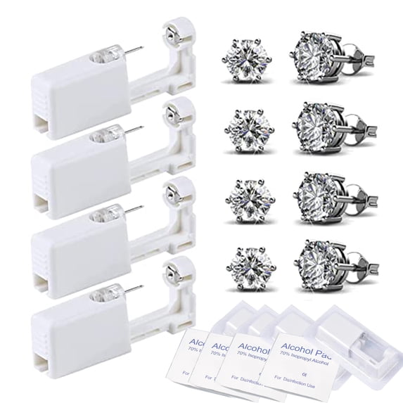 Ear Piercing Kit 4 Packs Self Ear Piercing Gun, Disposable Ear Pearcings Kit with 5mm Silver Earring Studs Safety Ear Piercing Gun Kit Tool