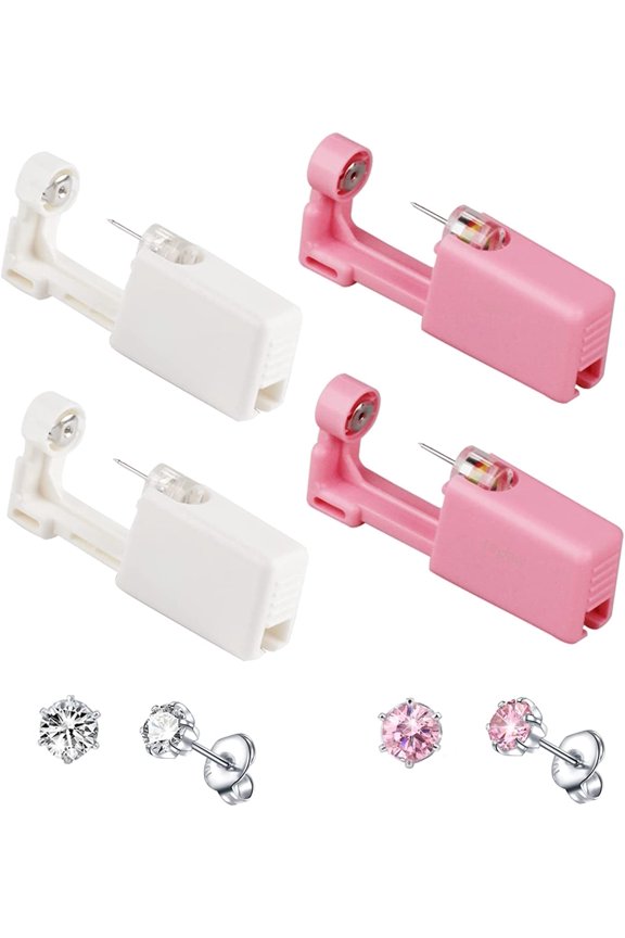 Ear Piercing Kit Disposable Self Ear Piercing Kit Safety 4 Pack Ear Piercing Gun Kit Tool with 5mm Earring Studs