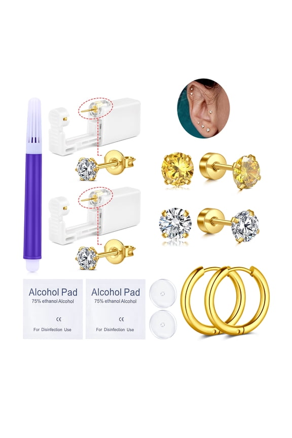 Ear Piercing Kit Ear Piercing Gun Kit Gold Self Piercing Earrings Piercing Kit Earring Gun Piercing Kit With Earring Studs Self Ear Piercing Gun at Home Ear Piercing Kit Disposable