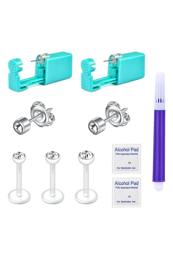 Ear Piercing Kit,Self Ear Piercing Gun Disposable Self Ear Piercing Kit with 16G CZ Crystal Clear Cartilage Tragus Helix Monroe Jewelry Safety Ear Piercing Gun Kit Tool