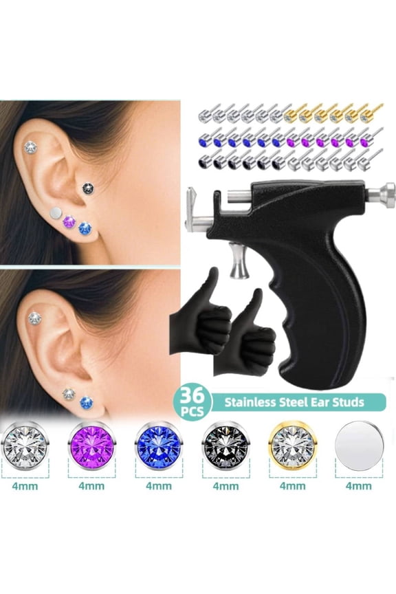 Ear Piercing Kit with 36 Diamond Stud Earrings and Ear Piercing Gun Kit Professional Tool
